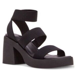Madden Girl Londen Platform Sandals Sz 9M Block Heel Black Elastic Ankle Strap
